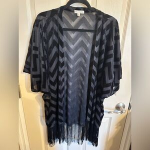 Love on a Hanger Chevron Print Open Front Tunic w Fringe Detail, Black, XL
